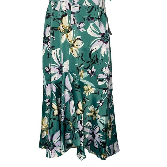 MAGGY LONDON Woman’s CAROLINA HALTER DRESS FLORAL MIDI CHARMEUSE GREEN SZ 2 - Picture 4 of 9
